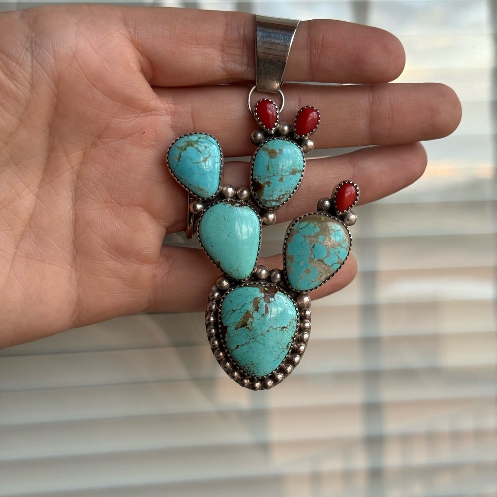 Prickly Pear Pendant Native American Handmade Turquoise